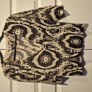 Worthington Short Sleeve Print Cardigan with Gold Flecks